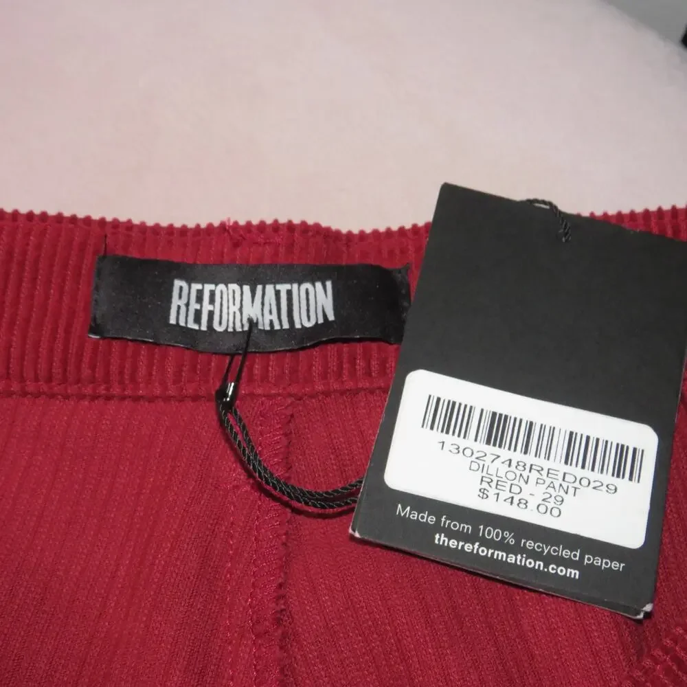 Reformation Red Dillon High Rise Wide Leg Corduroy Pants - Picture 8 of 10